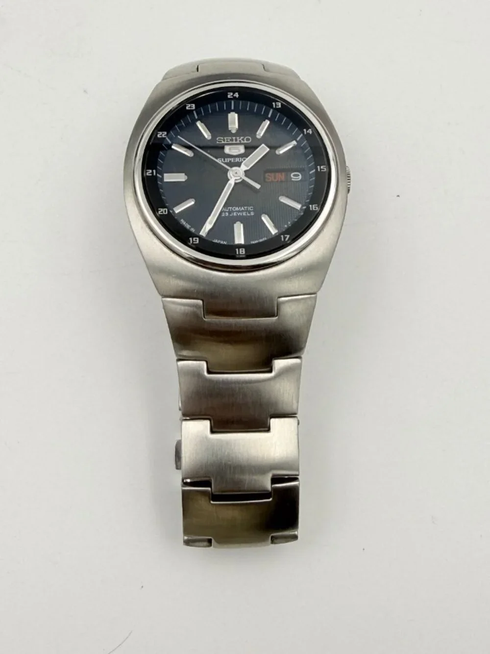 Seiko 5 Superior Blue Chevron Dial Stainless Steel Cushion Case Automatic Watch
